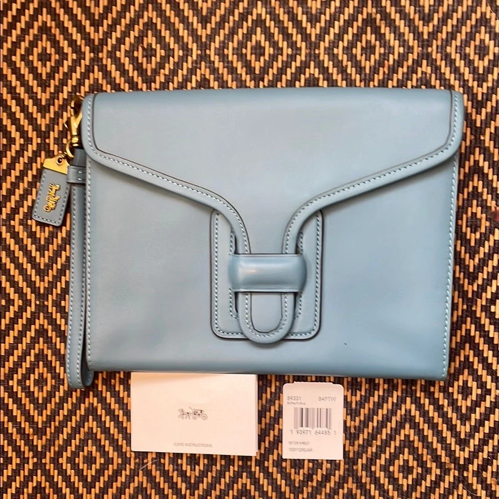Coach 1941 Courier Wristlet clutch 89331 Pacific Blue and brass NWT
